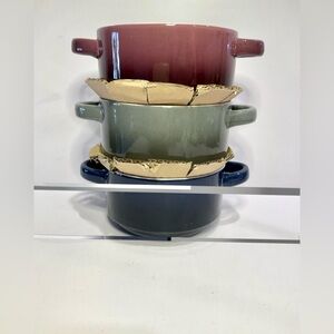 New Mikasa Gourmet Basics Ombre Stoneware Soup Bowls With Handles Set of 3